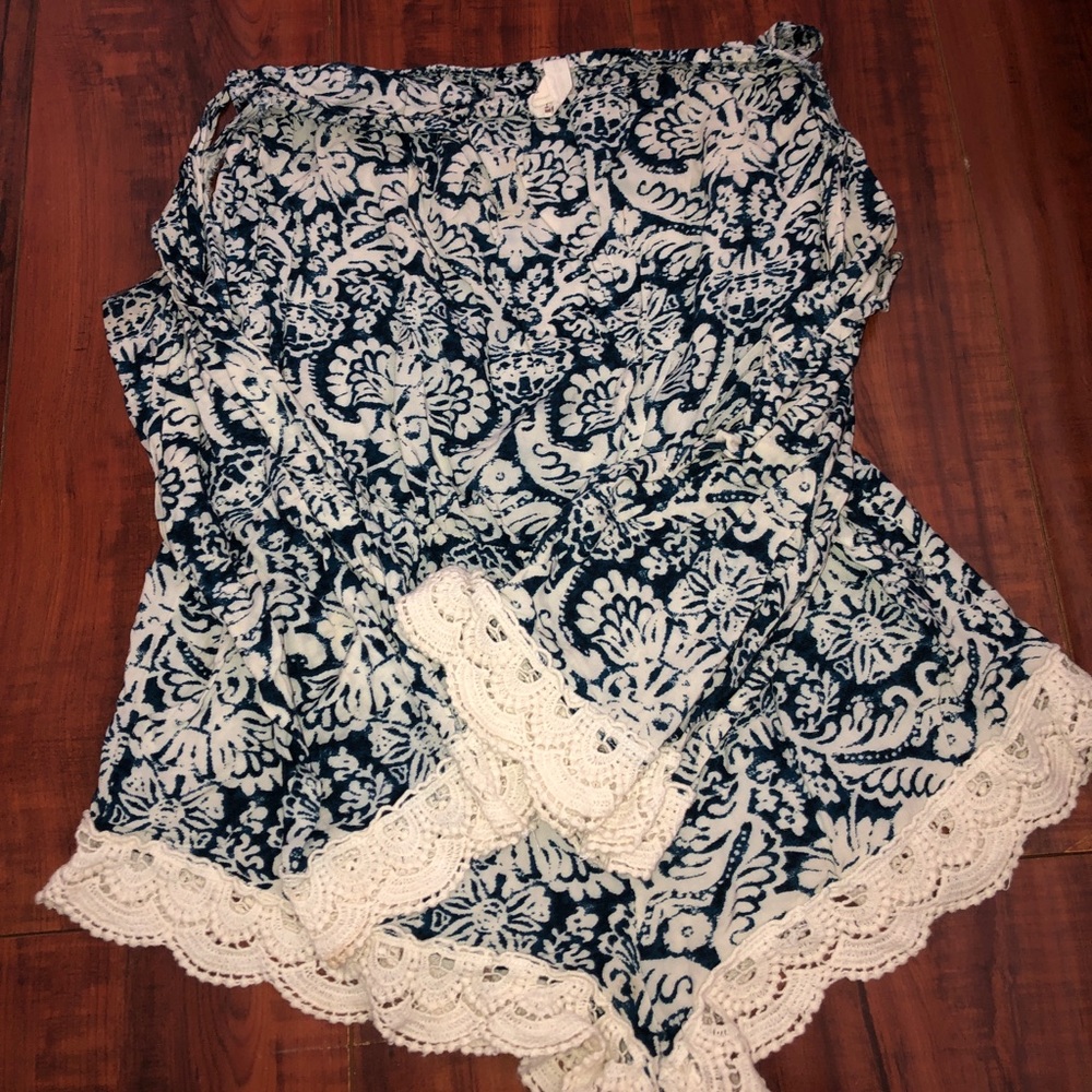 Blue strapless romper